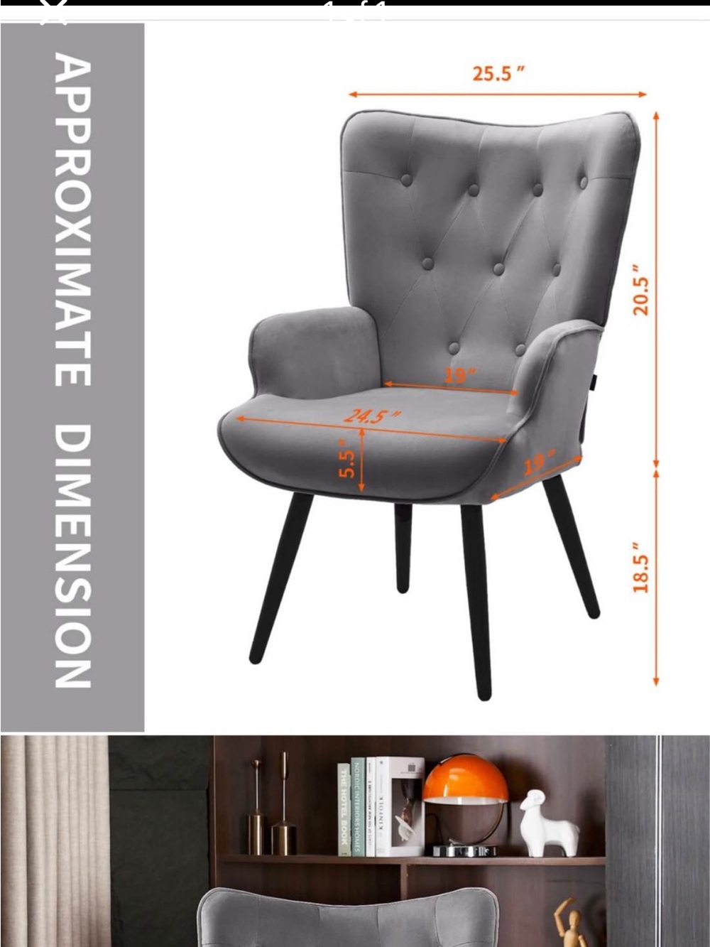 Gray Tufted Accent Chair with Armrests - Brand: